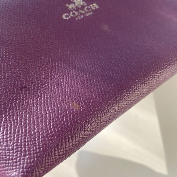 Coach Cosmetic Case 17 Crossgrain Leather Mauve Purple Silver Travel Bag F53386 - Picture 3 of 8